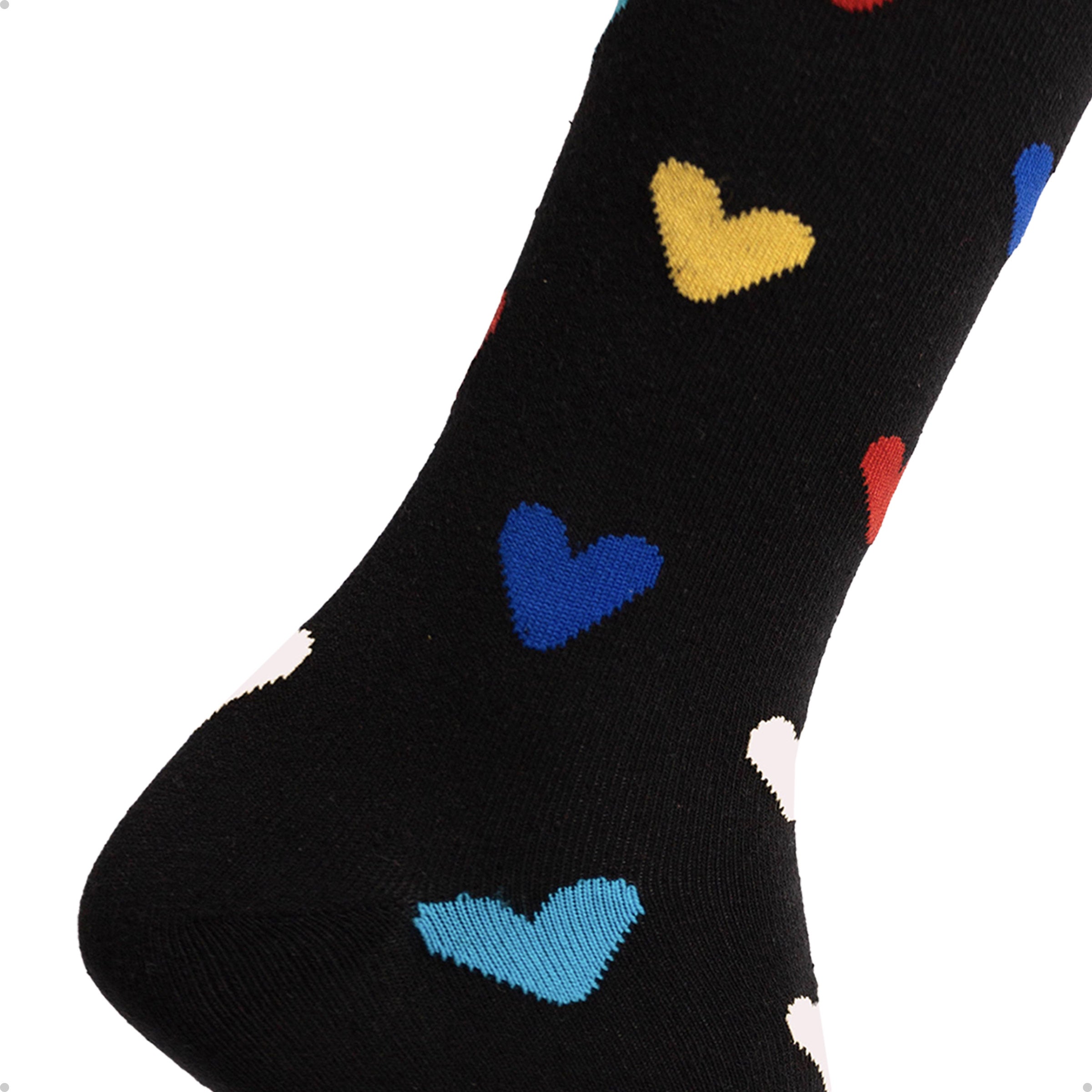 Meia Cano Alto Preta Corações Coloridos