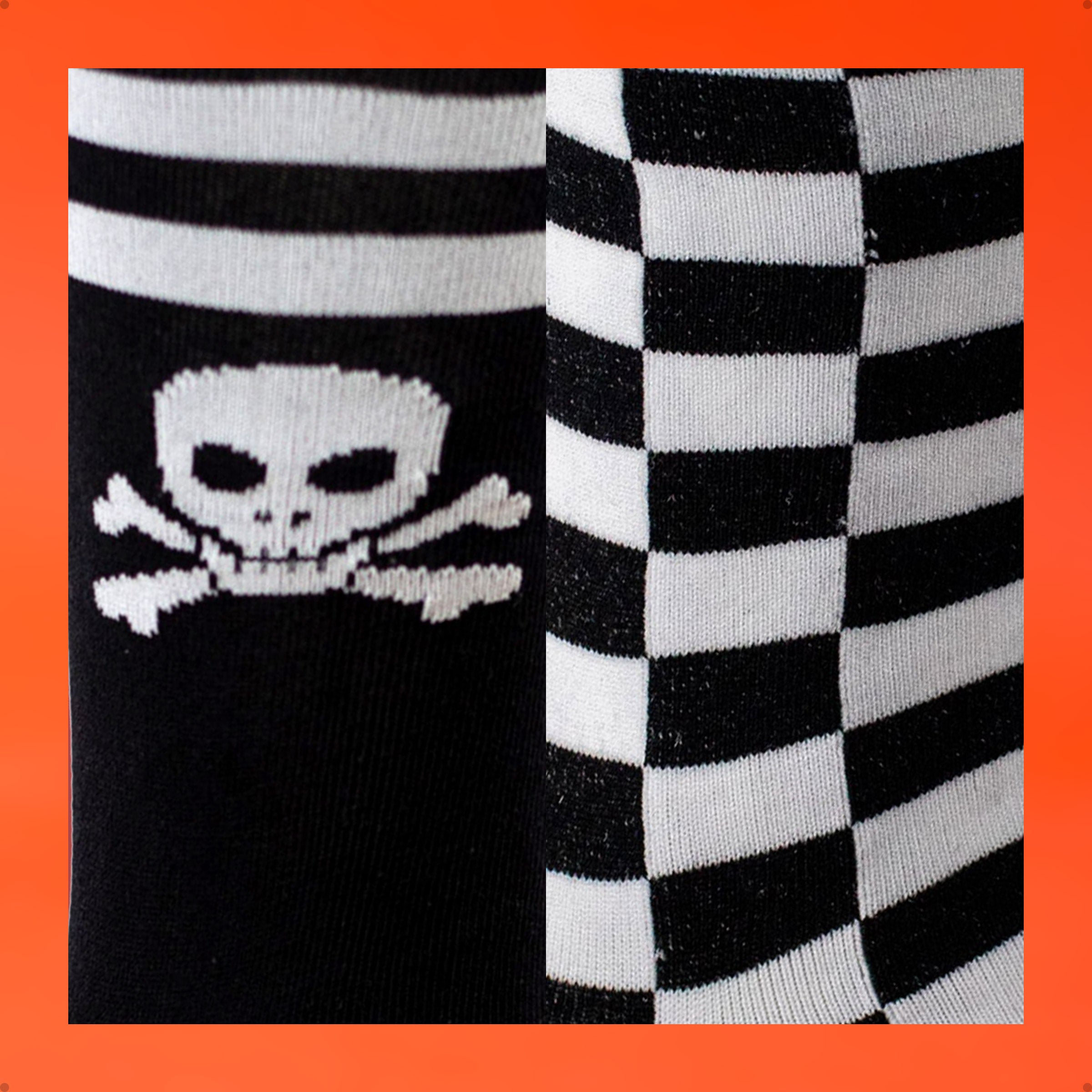 Kit 2 Meias Cano Alto Caveira Xadrez