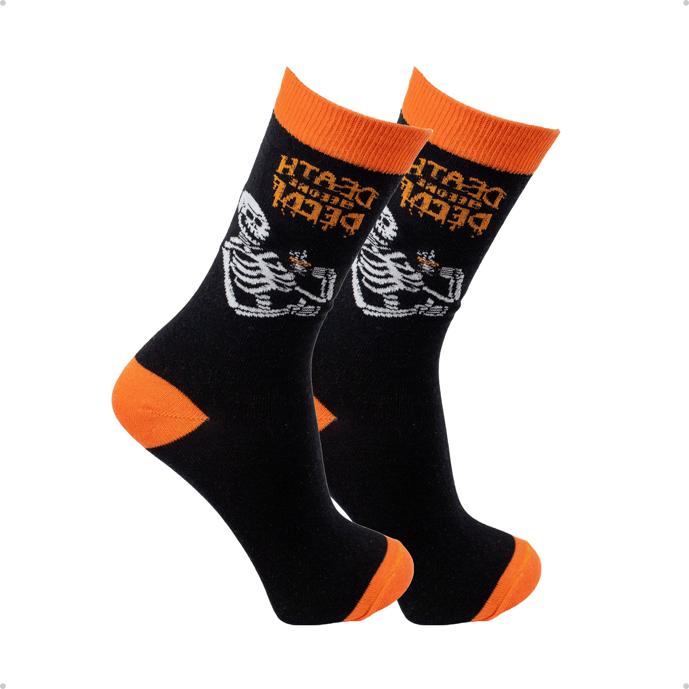 Meia Cano Alto Preto Laranja Cafeína Caveira