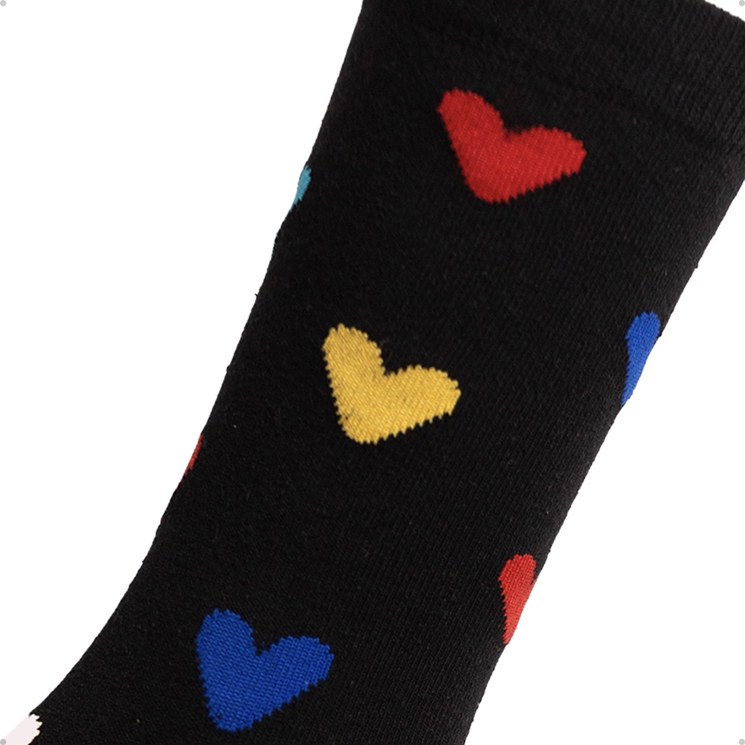 Meia Cano Alto Preta Corações Coloridos