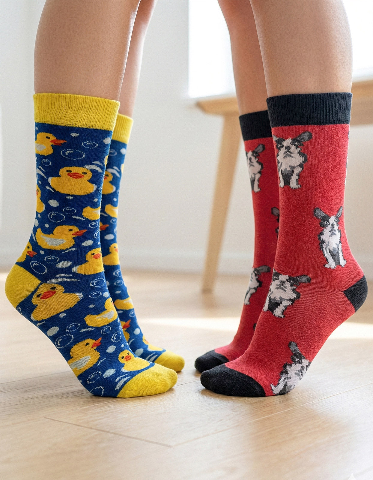 Kit 2 Meias Divertidas Estampadas Oddo Animais Pato Bulldog