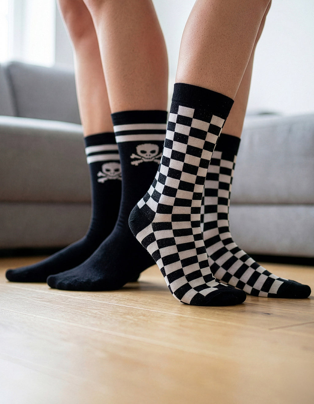 Kit 2 Meias Divertidas Estampadas Oddo Estampado Caveira Xadrez