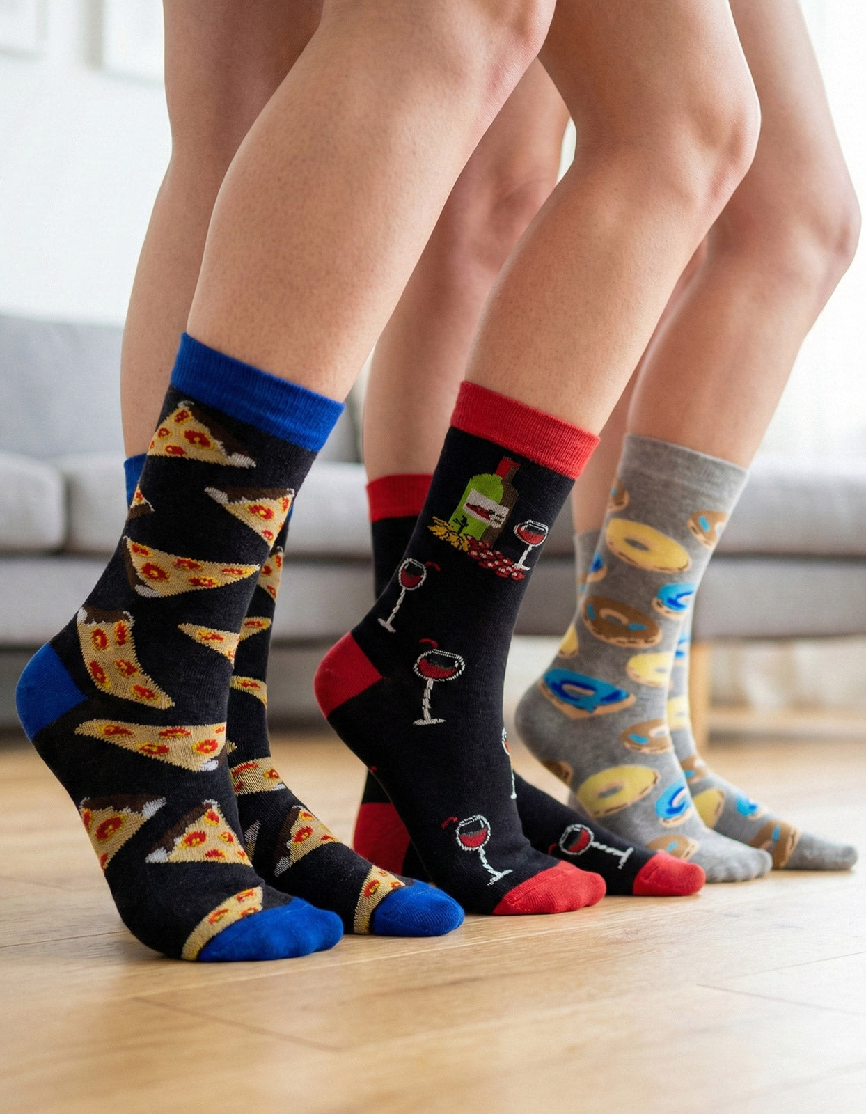 Kit 3 Meias Cano Alto Gourmet Pizza Vinho Donut