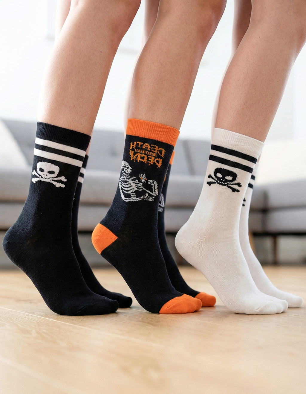 Kit 3 Meias Cano Alto Oddo Rock Caveira