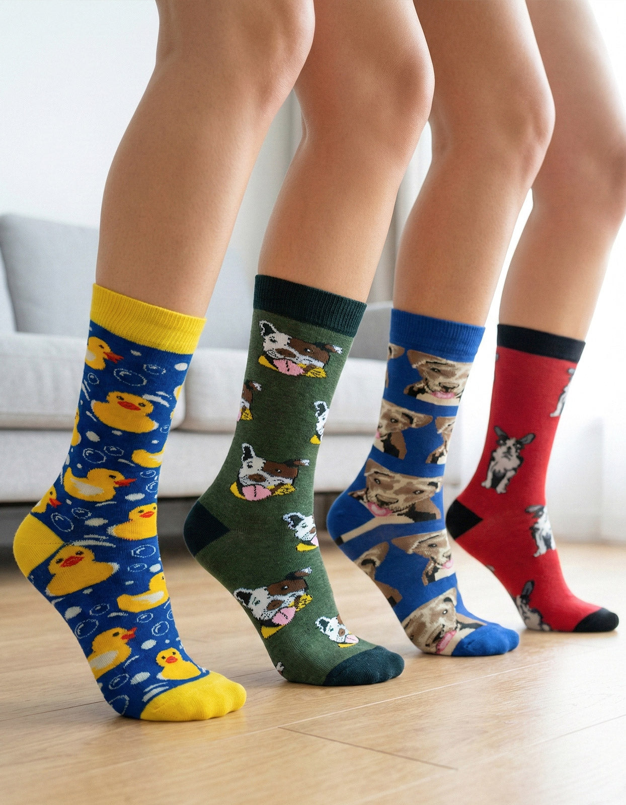 Kit 4 Meias Cano Alto Animais Cachorro Patinho