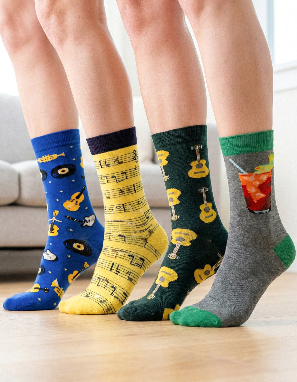 Kit 4 Meias Cano Alto Music Vibes Instrumentos Notas Musicais Violão Drink