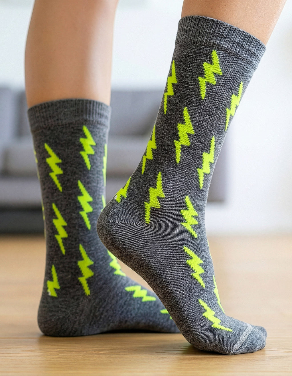 Meia Divertida Estampada Oddo Cano Longo Cinza Raio Verde