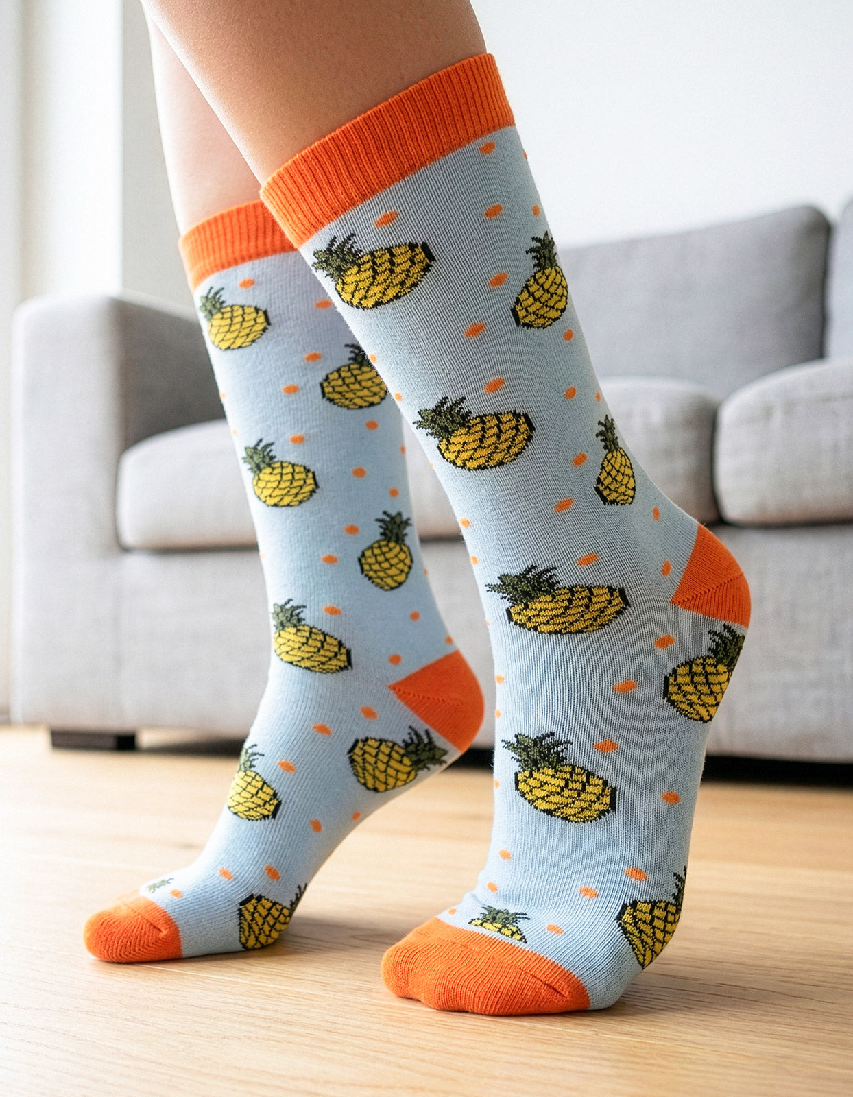 Meia Divertida Estampada Oddo Cano Longo Azul Abacaxi