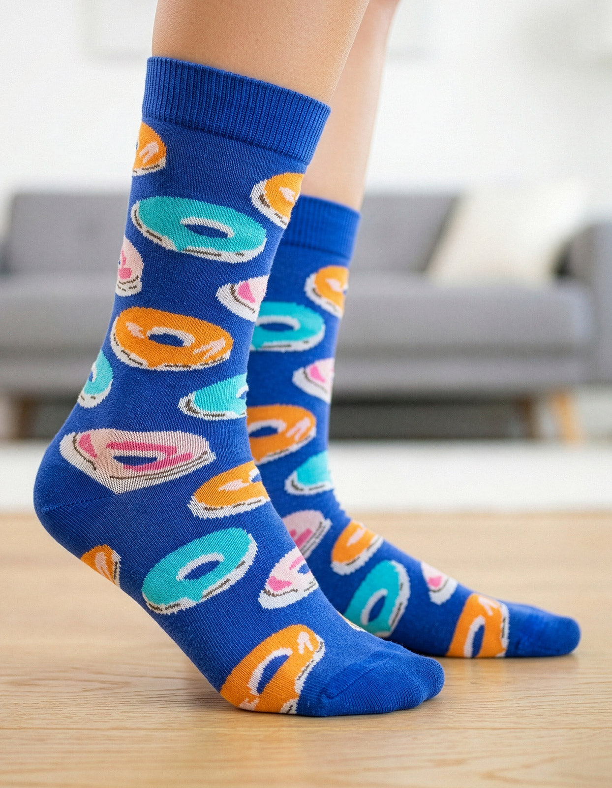 Meia Divertida Estampada Oddo Cano Longo Azul Royal Donut