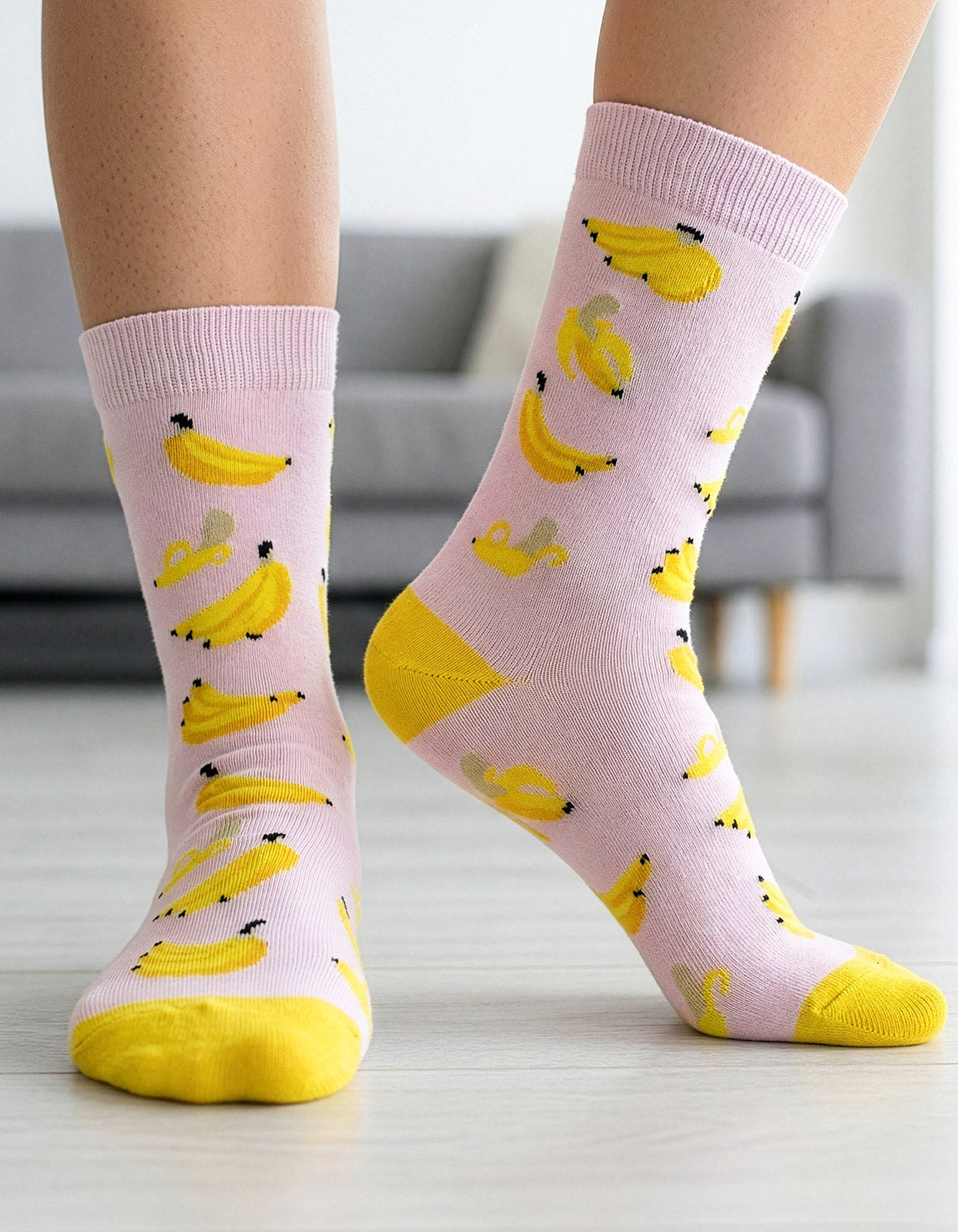 Meia Divertida Estampada Oddo Cano Longo Rosa Banana