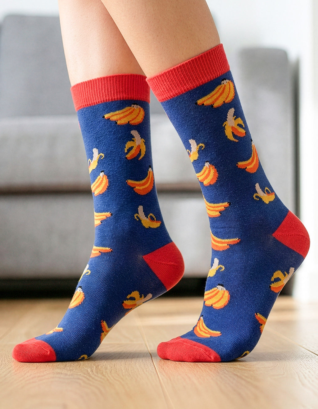 Meia Divertida Estampada Oddo Cano Longo Azul Banana