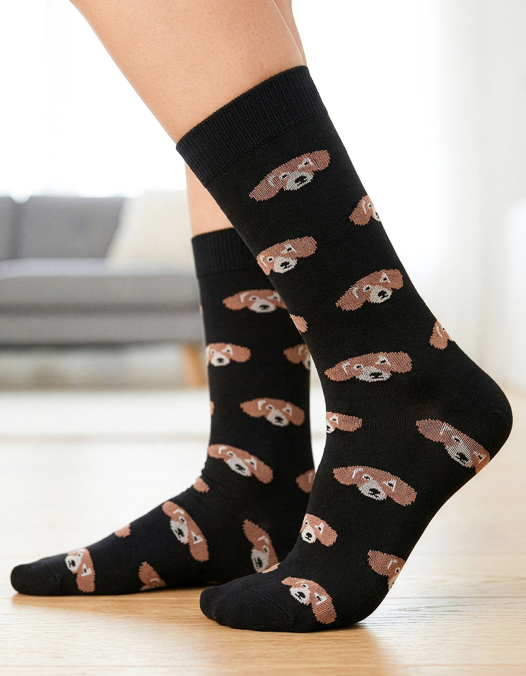 Meia Divertida Estampada Oddo Cano Longo Preta Cachorro Salsicha Basset Dachshund