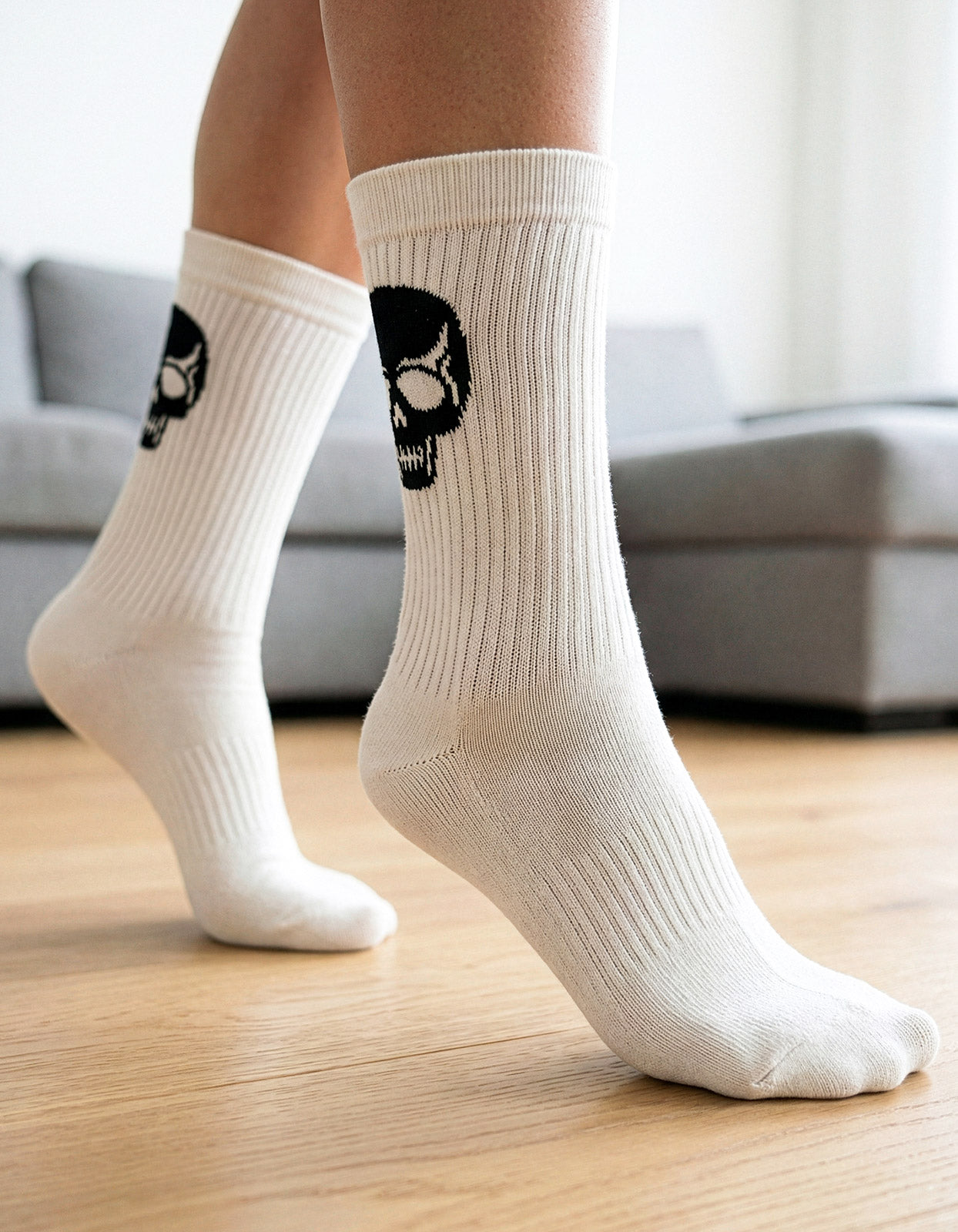 Meia Divertida Estampada Oddo Cano Longo Branca Caveira