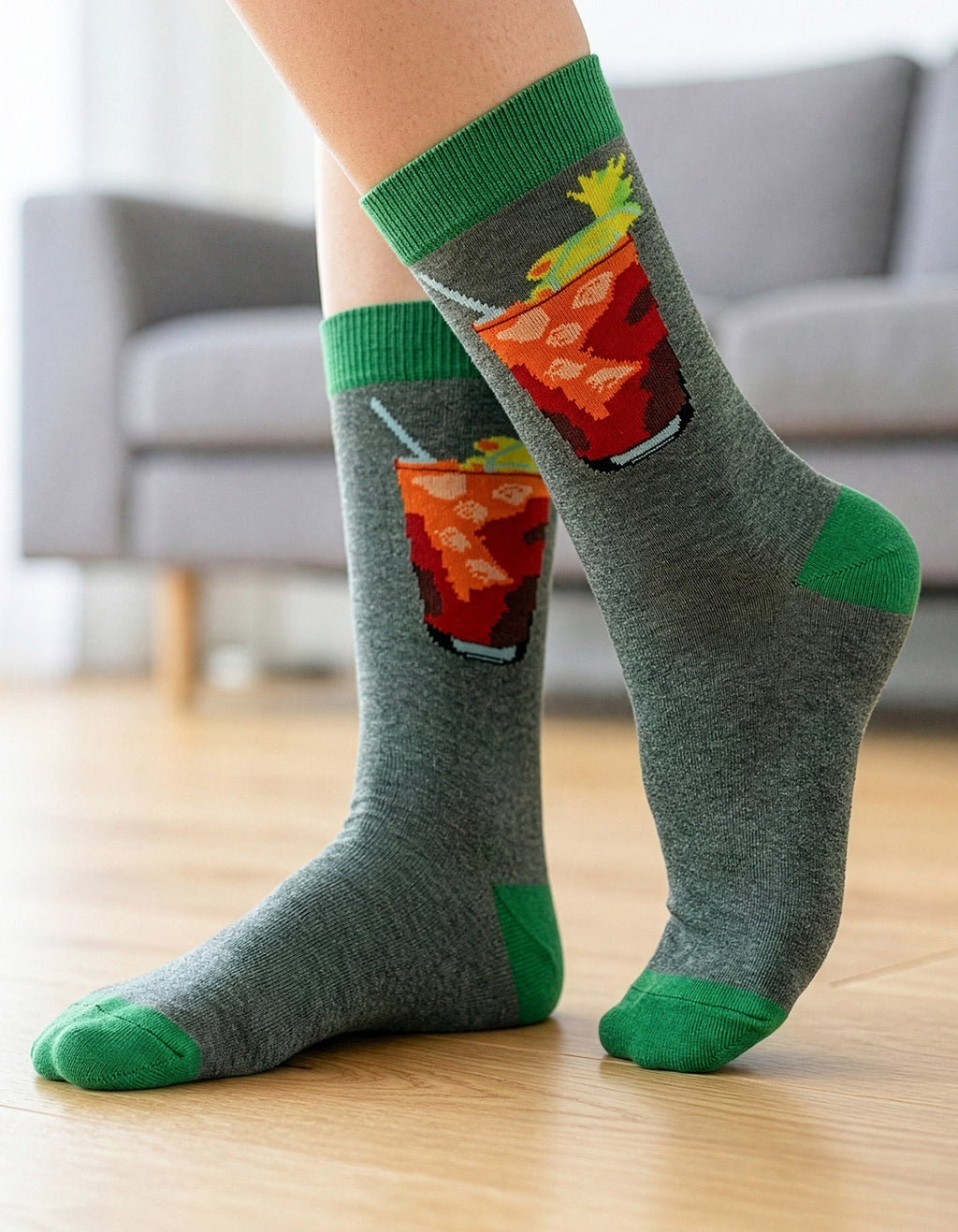 Meia Divertida Estampada Oddo Cano Longo Cinza Drink