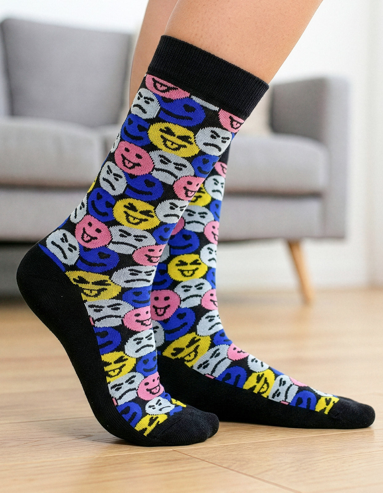 Meia Divertida Estampada Oddo Cano Longo Emoji Colorido