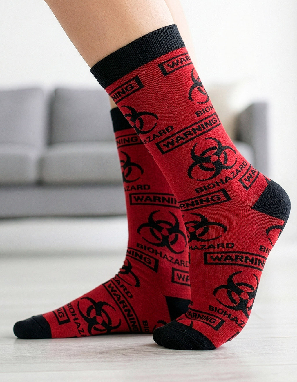 Meia Divertida Estampada Oddo Cano Longo Vermelha Alerta Warning