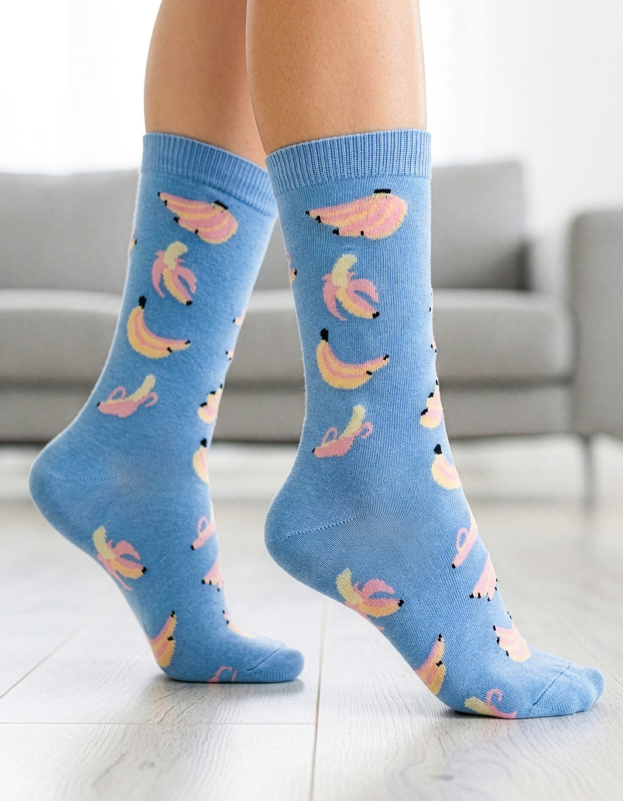 Meia Divertida Estampada Oddo Cano Longo Azul Banana