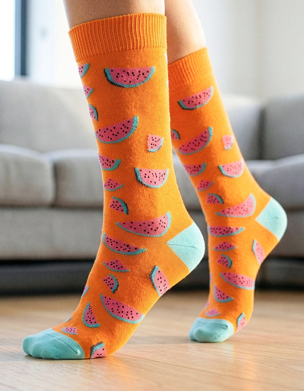 Meia Divertida Estampada Oddo Cano Longo Laranja Melancia