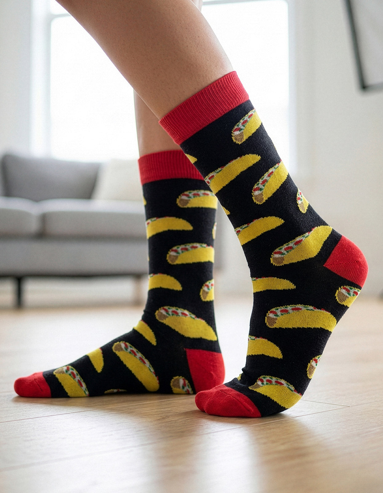 Meia Divertida Estampada Oddo Cano Longo Preta Tacos Mexicanos