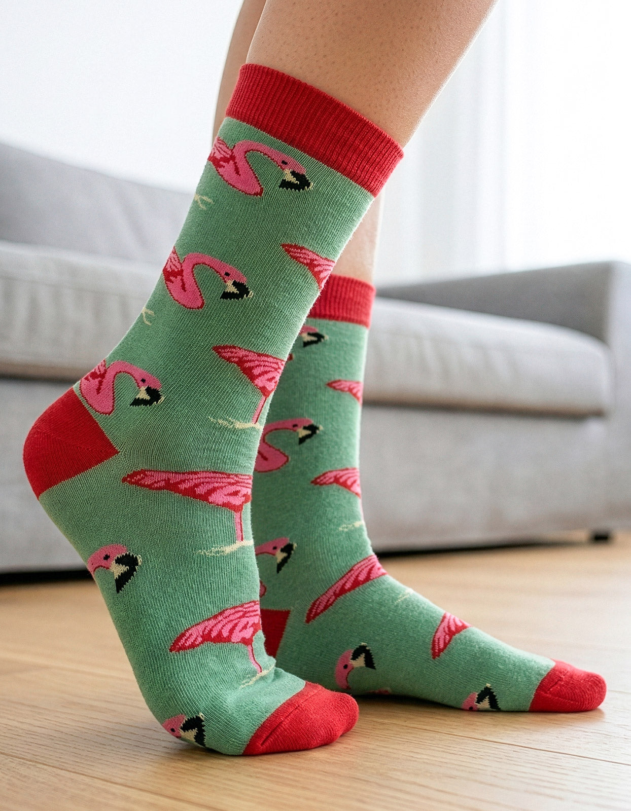 Meia Divertida Estampada Oddo Cano Longo Verde Flamingo