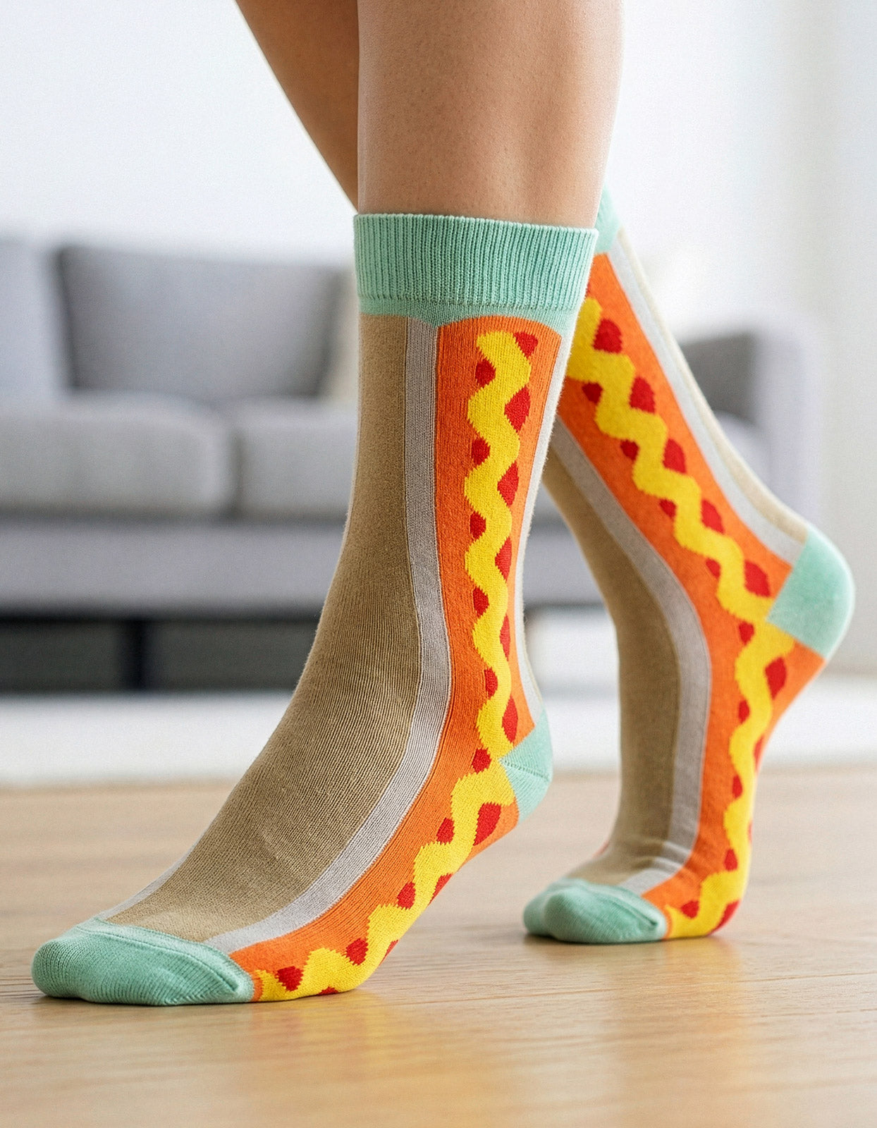 Meia Divertida Estampada Oddo Cano Longo Colorida Hotdog