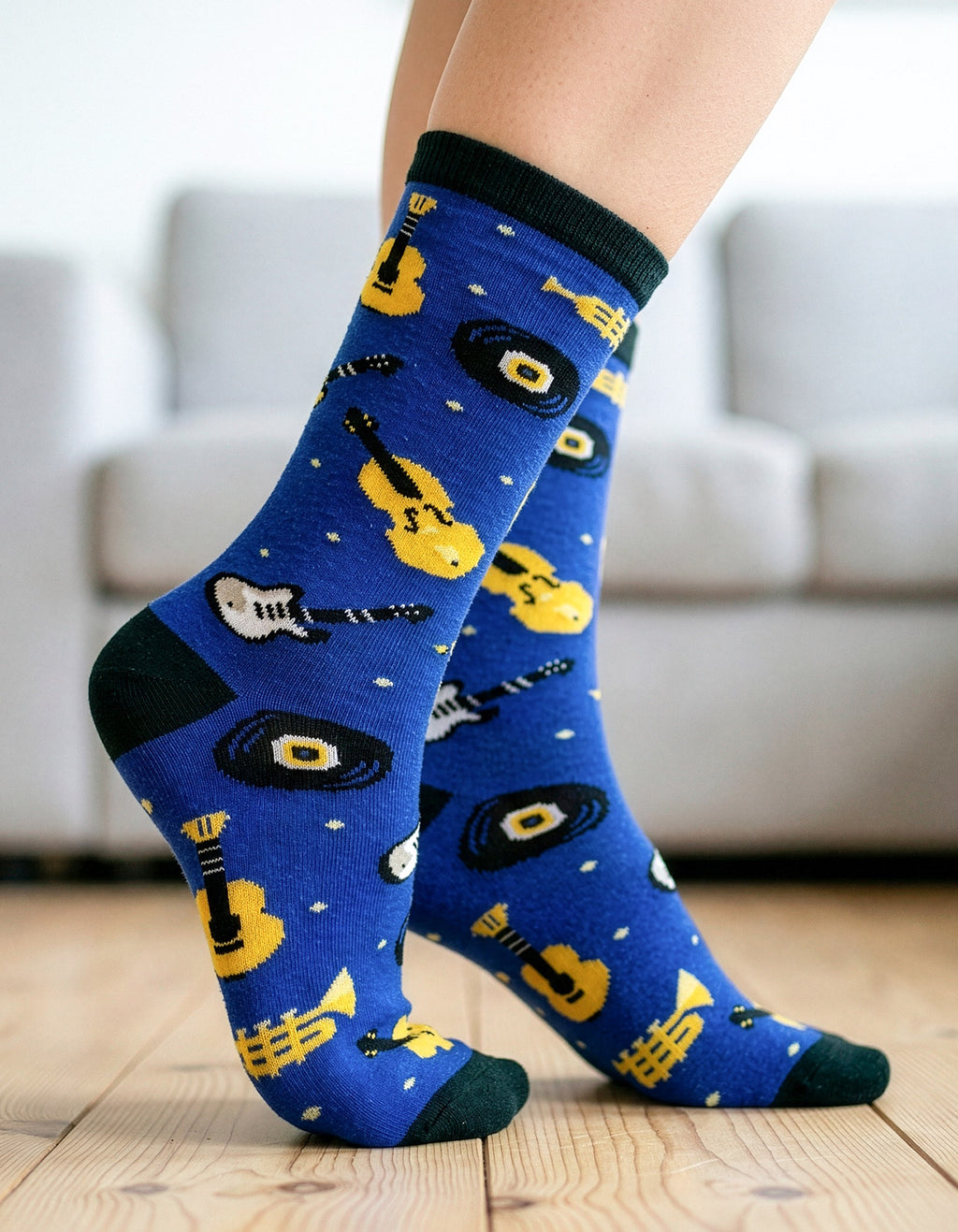 Meia Divertida Estampada Oddo Cano Longo Azul Instrumentos Musicais