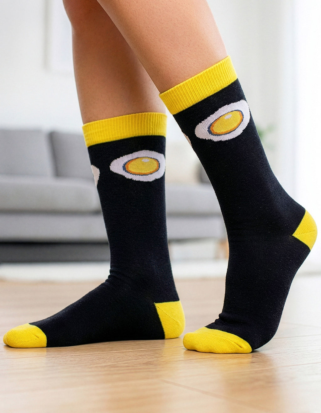 Meia Divertida Estampada Oddo Cano Longo Preto Ovo