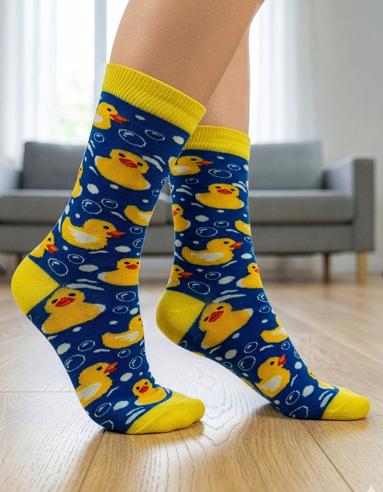 Meia Divertida Estampada Oddo Cano Longo Azul Patinho De Borracha