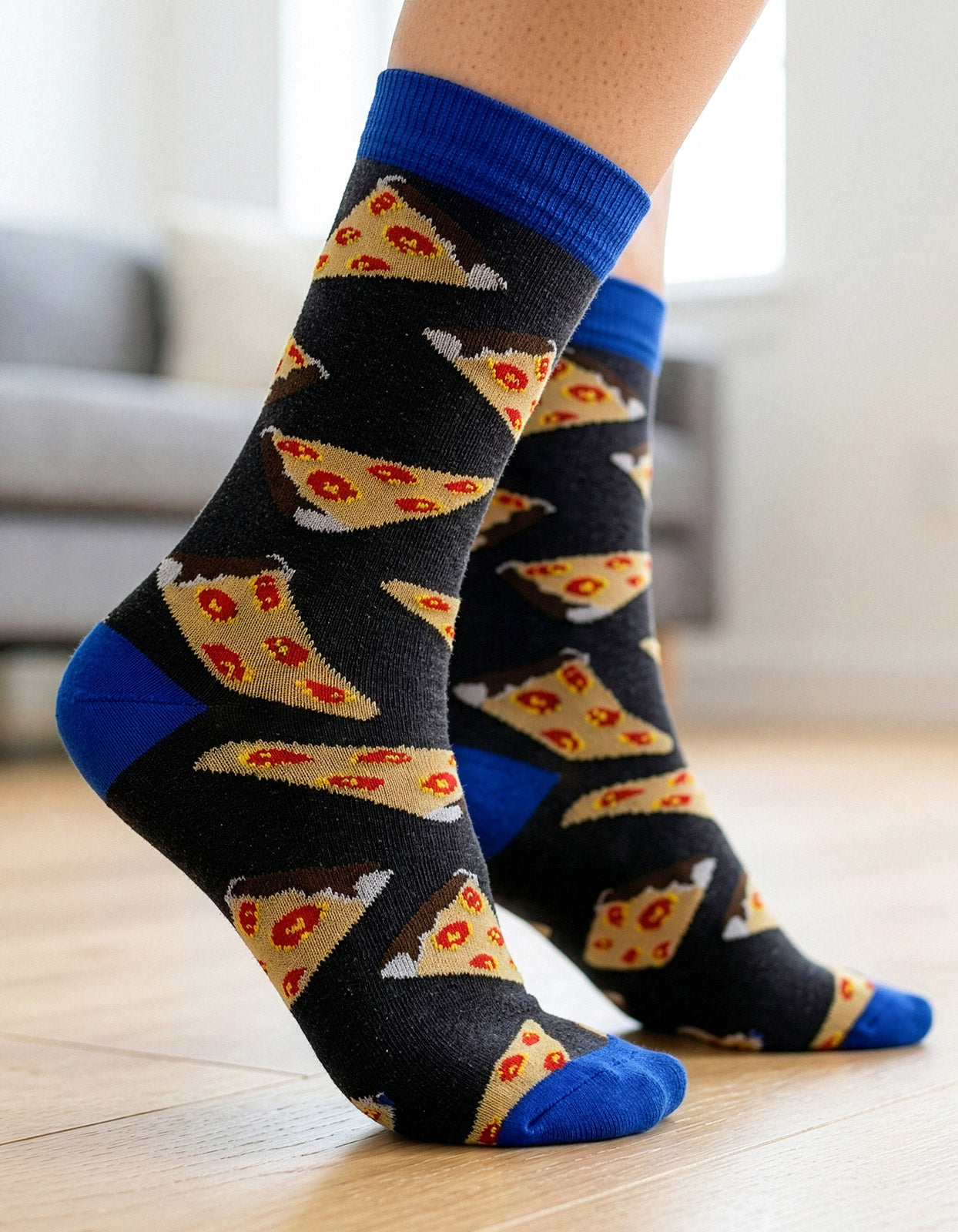 Meia Divertida Estampada Oddo Cano Longo Preta Pizza