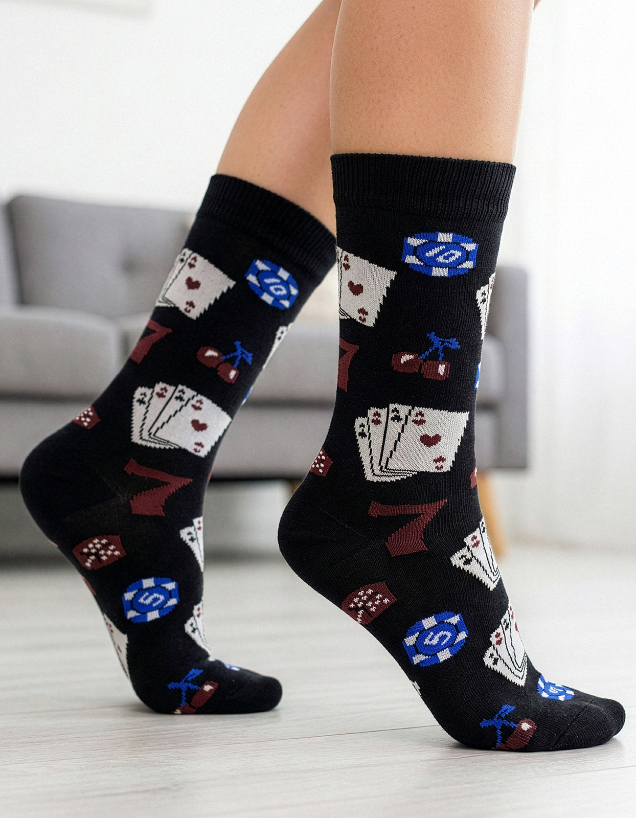 Meia Divertida Estampada Oddo Cano Longo Preta Poker