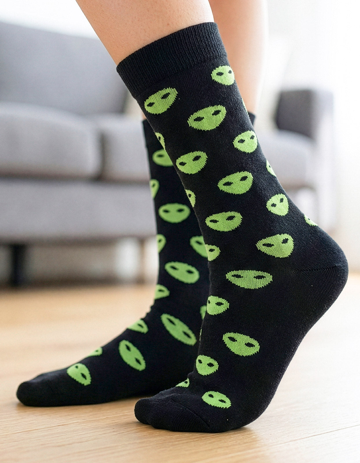 Meia Divertida Estampada Oddo Cano Longo Preta Alien