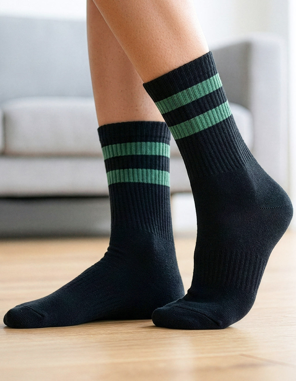 Meia Divertida Estampada Oddo Cano Longo Preta Duas Listras Verdes