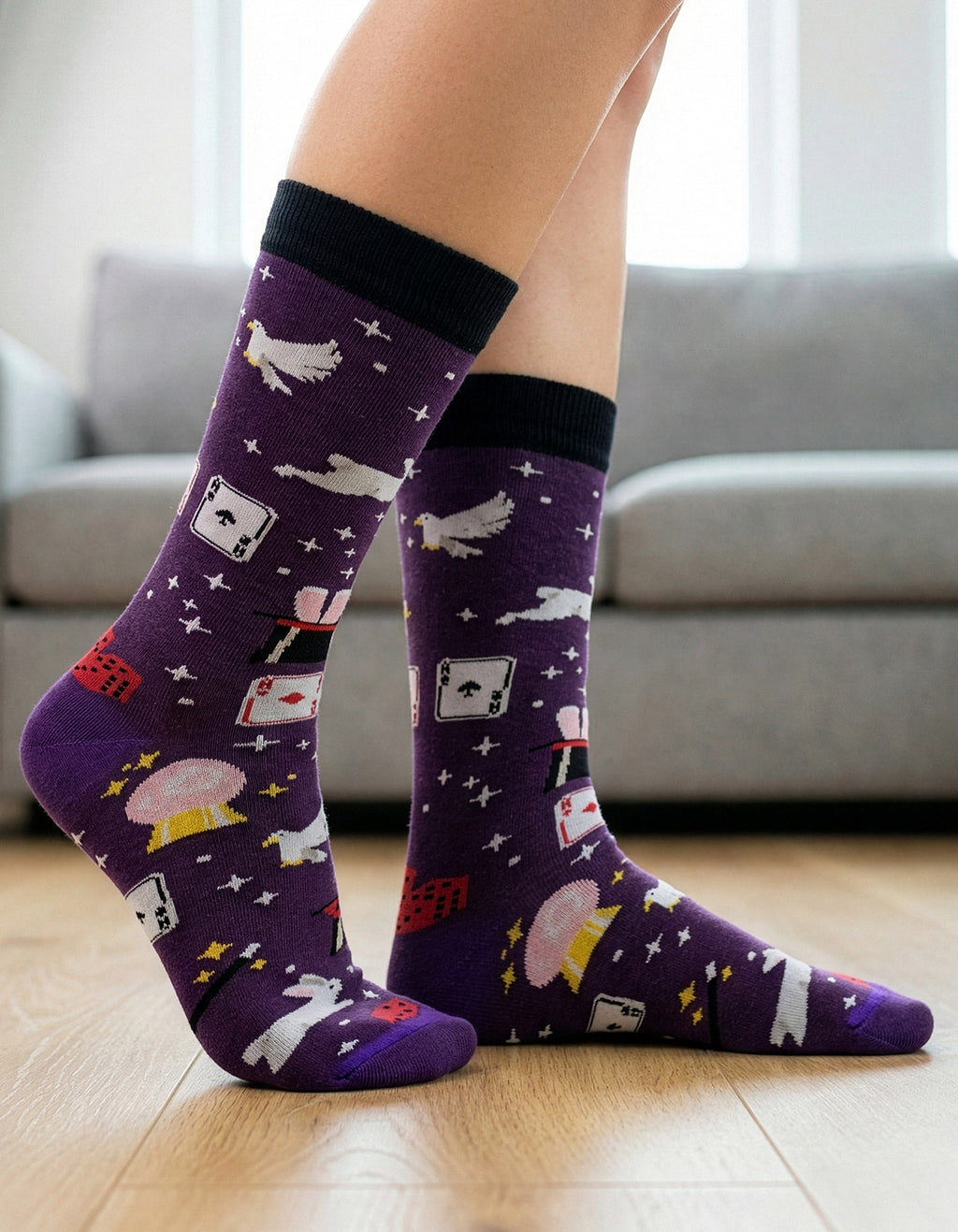 Meia Divertida Estampada Oddo Cano Longo Roxa Magica
