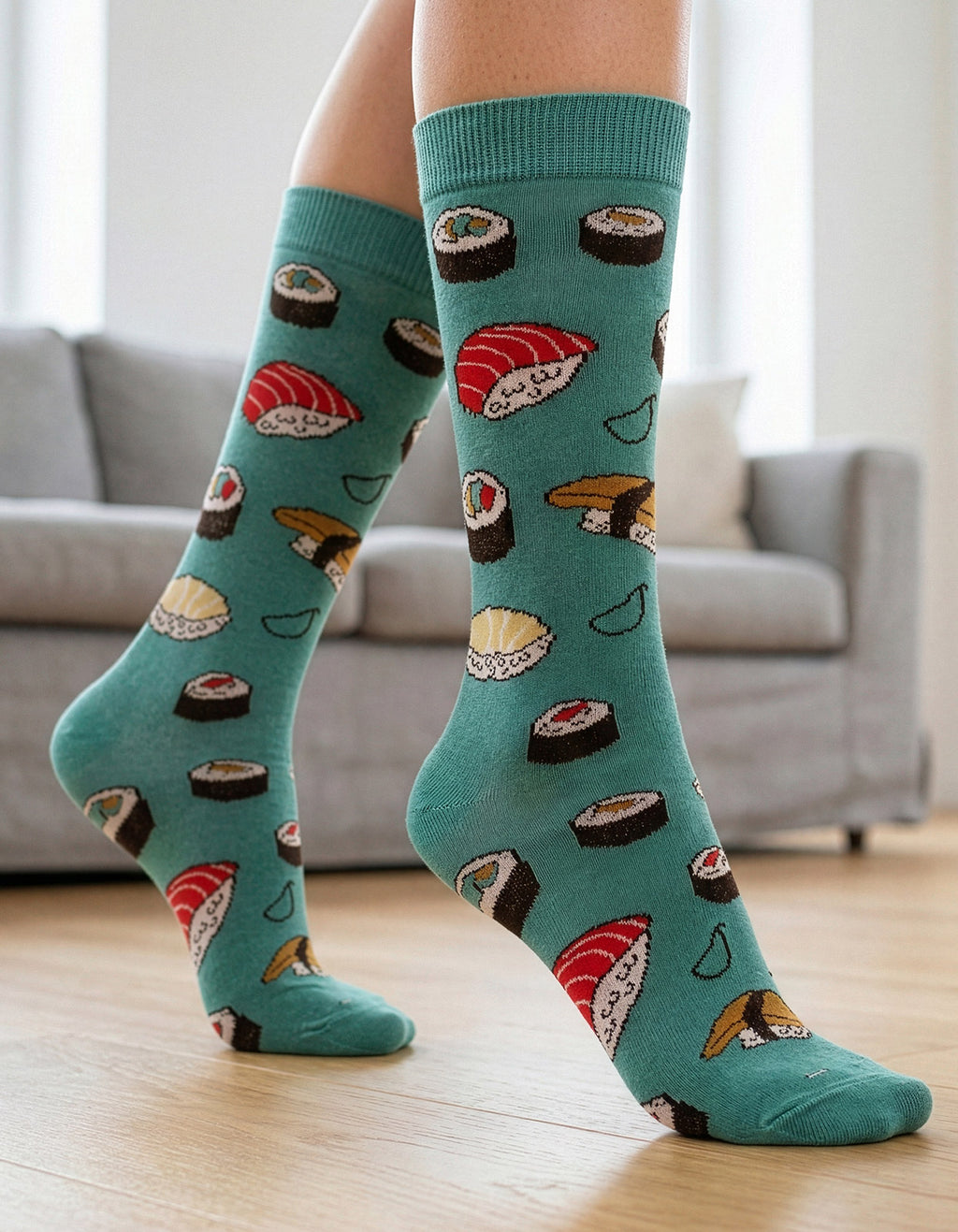 Meias Divertida Oddo Cano Longo Verde Sushi