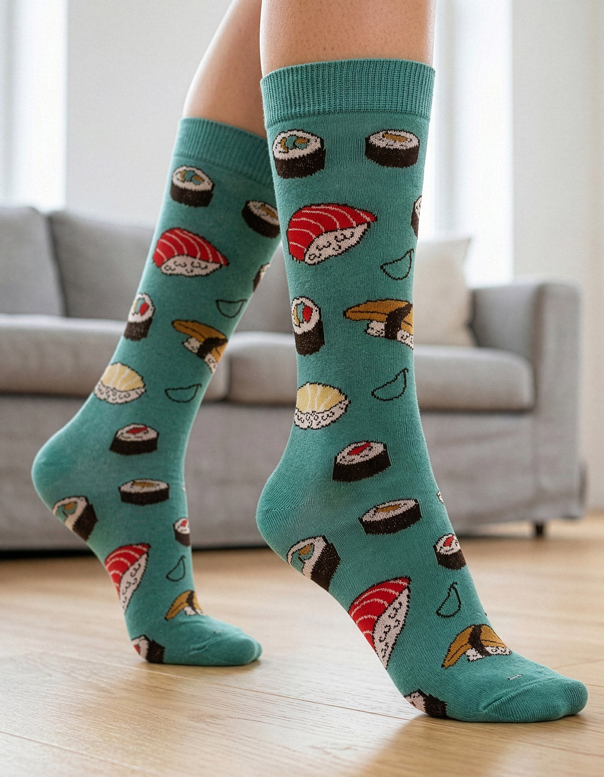 Meias Divertida Oddo Cano Longo Verde Sushi