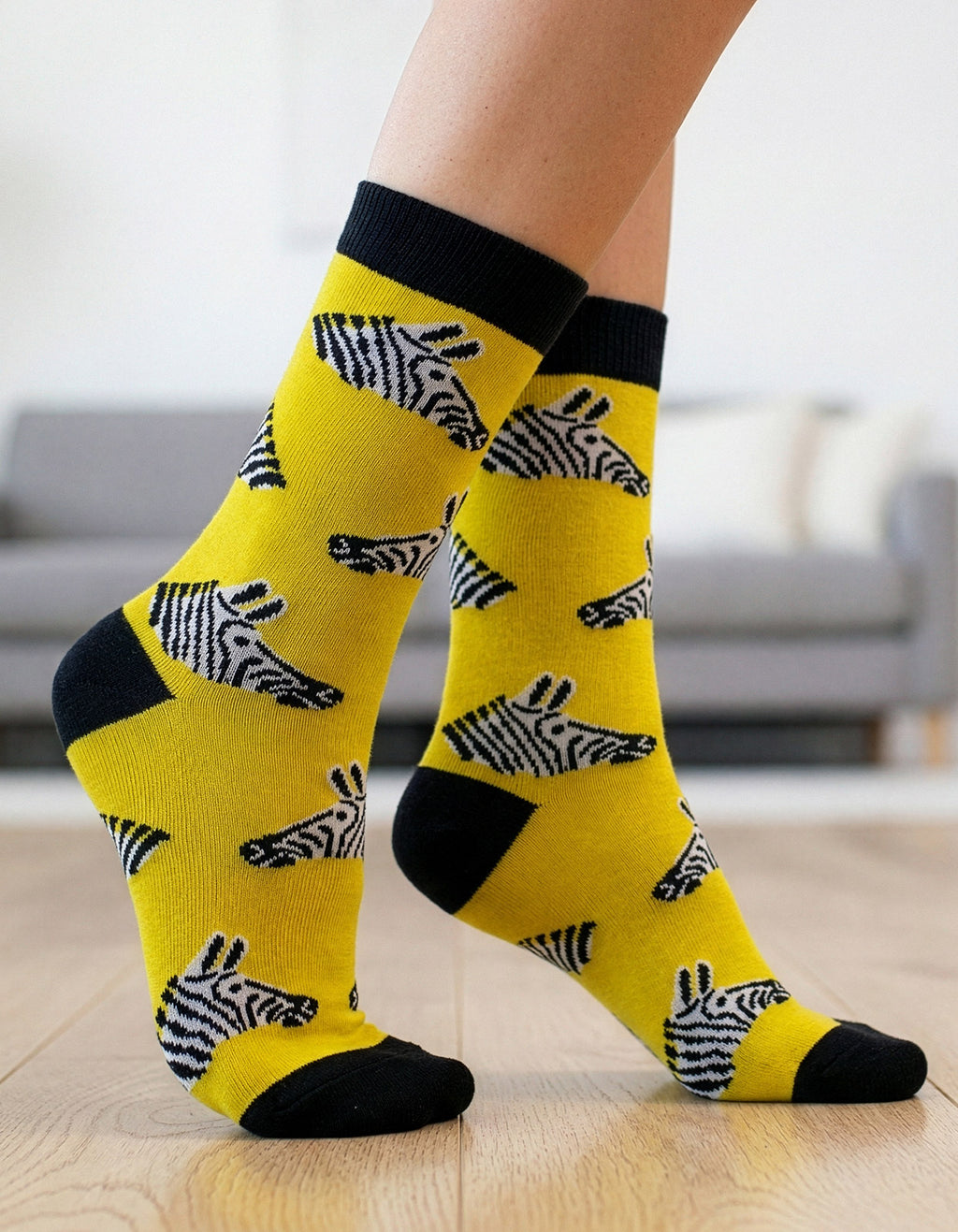 Meia Divertida Estampada Oddo Cano Longo Amarela Zebra