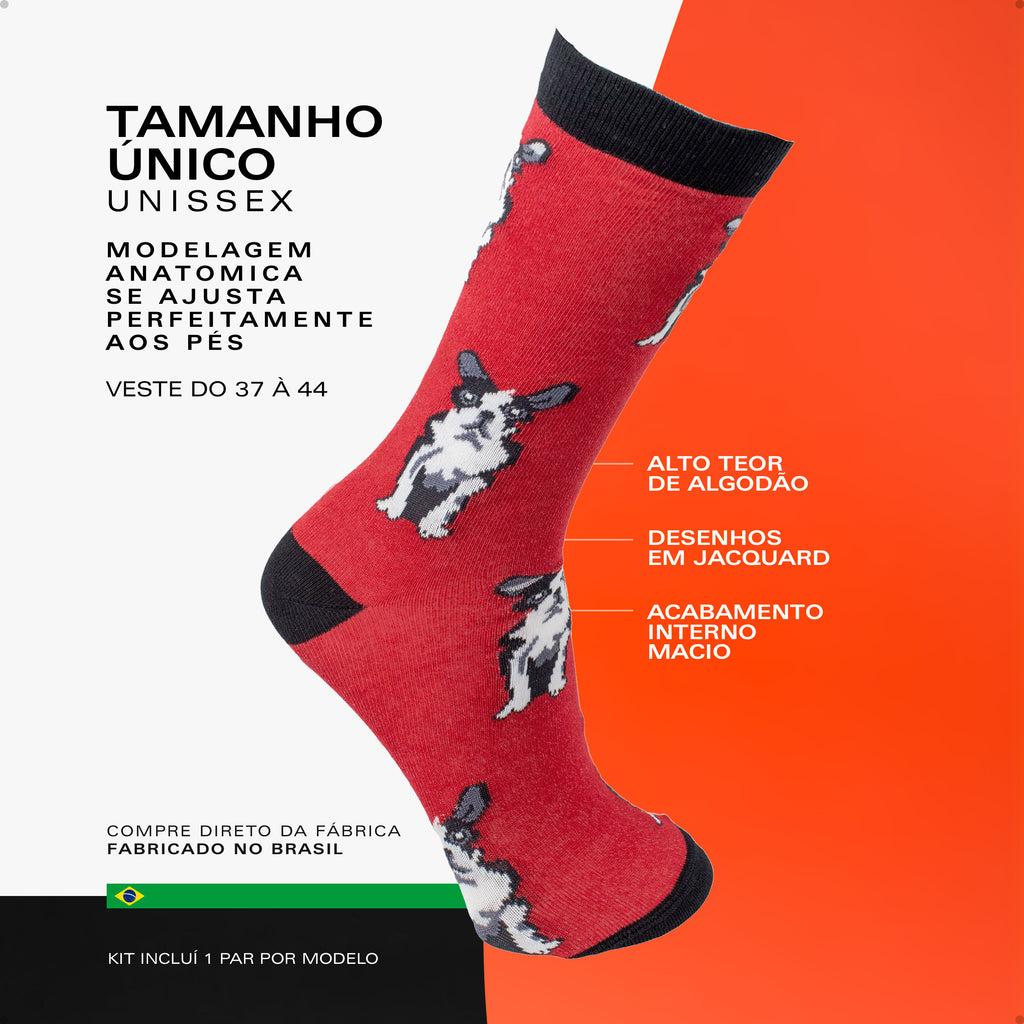 Kit 2 Meias Divertidas Estampadas Oddo Animais Pato Bulldog