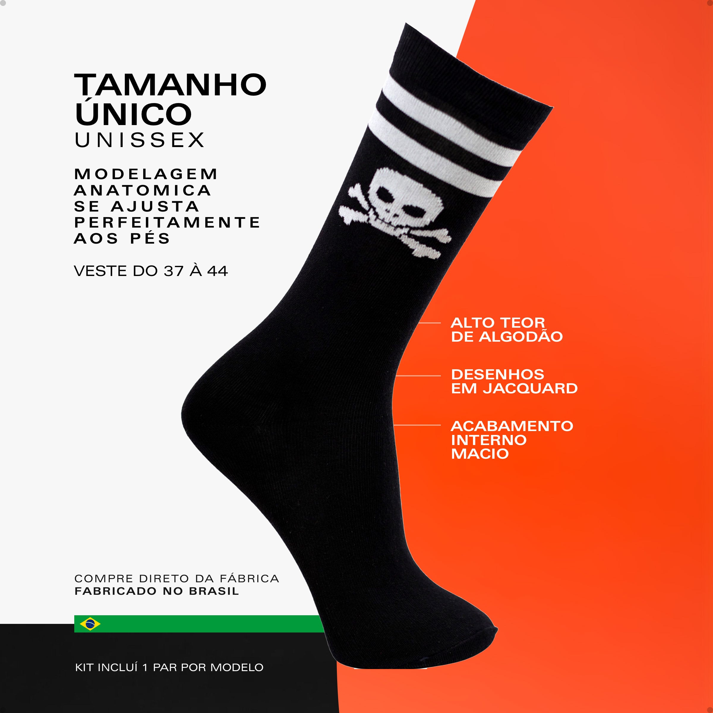 Kit 2 Meias Divertidas Estampadas Oddo Estampado Caveira Xadrez