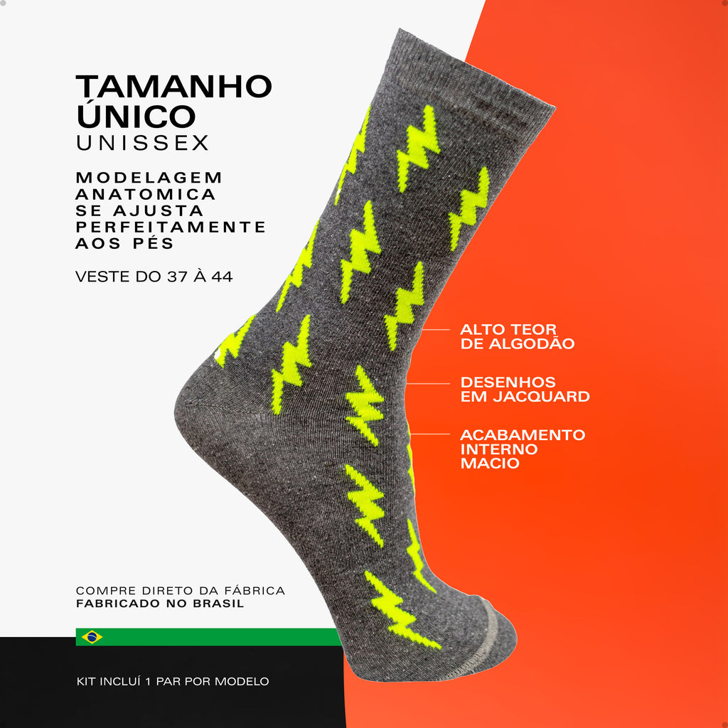 Kit 2 Meias Divertidas Estampadas Oddo Geek Matemática Raio