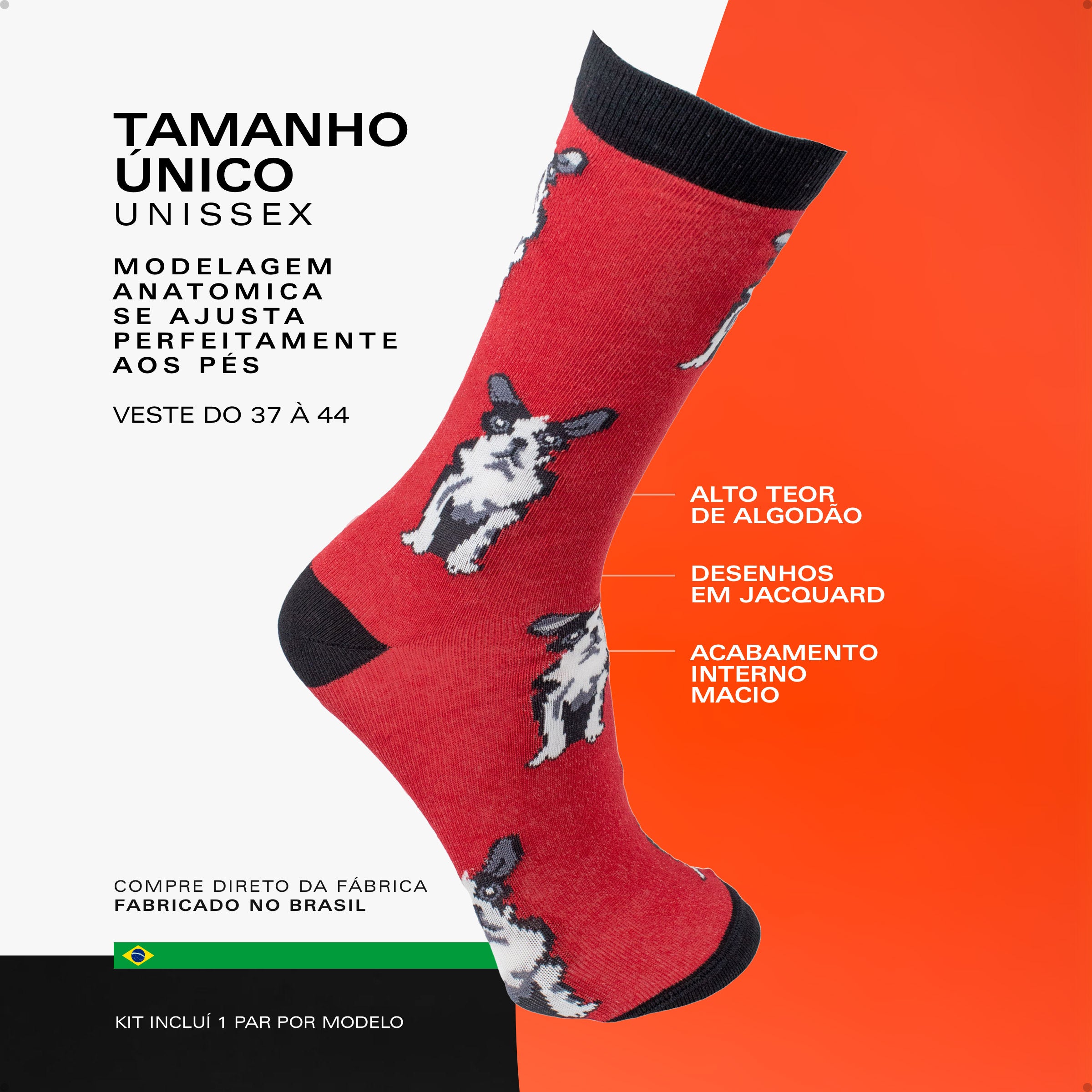 Kit 3 Meias Cano Alto Animais Cachorro