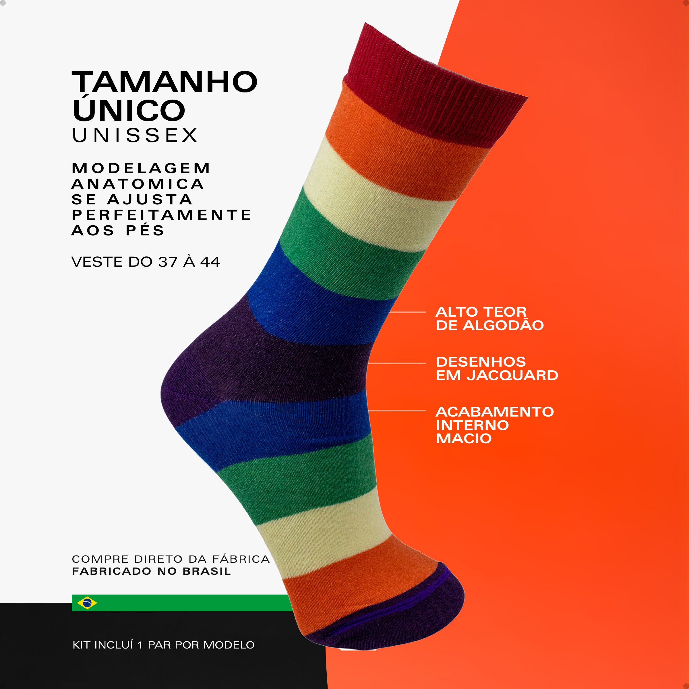 Kit 4 Meias Cano Alto Diversidade e Orgulho Bandeira Listras Xadrez Colorido