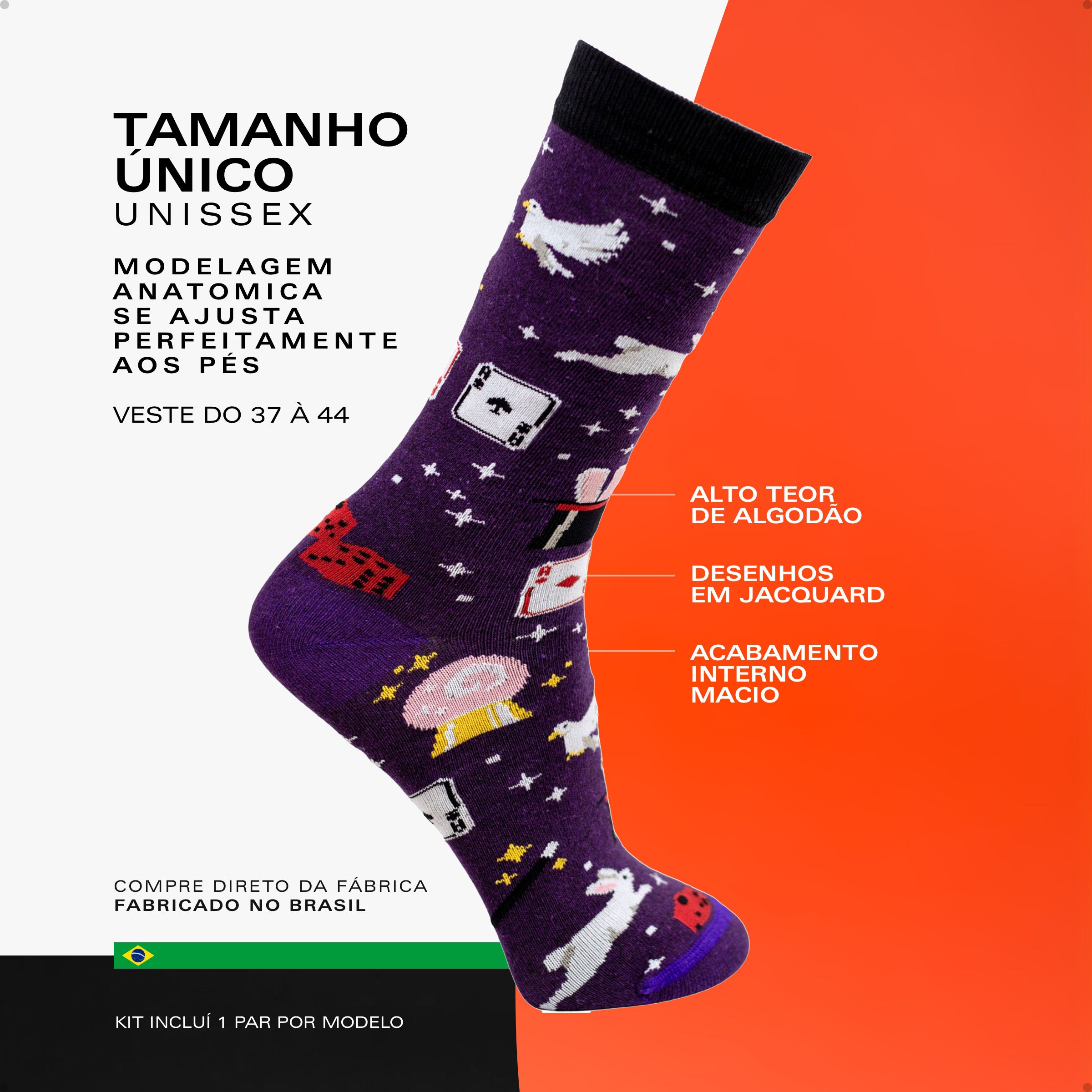 Kit 4 Meias Cano Alto Espacial Alien Planetas Mágica Sapo Cururu