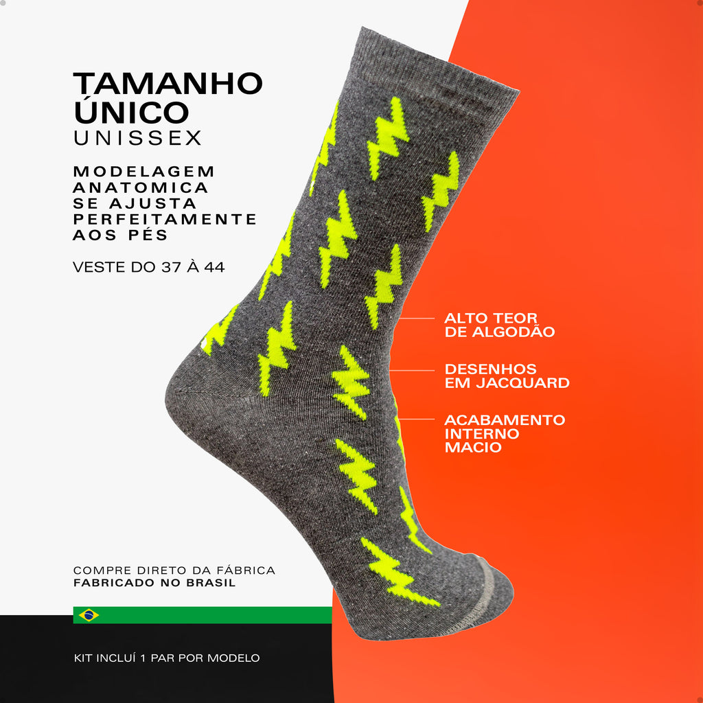 Kit 4 Meias Cano Alto Nerd Matemática Medicina Raio Alerta Vermelho