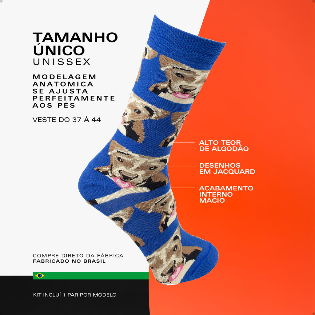 Kit 6 Meias Cano Alto Pet Mania Cachorro Vira Lata Bulldog Francês Salsicha Basset Dachshund Bulldog