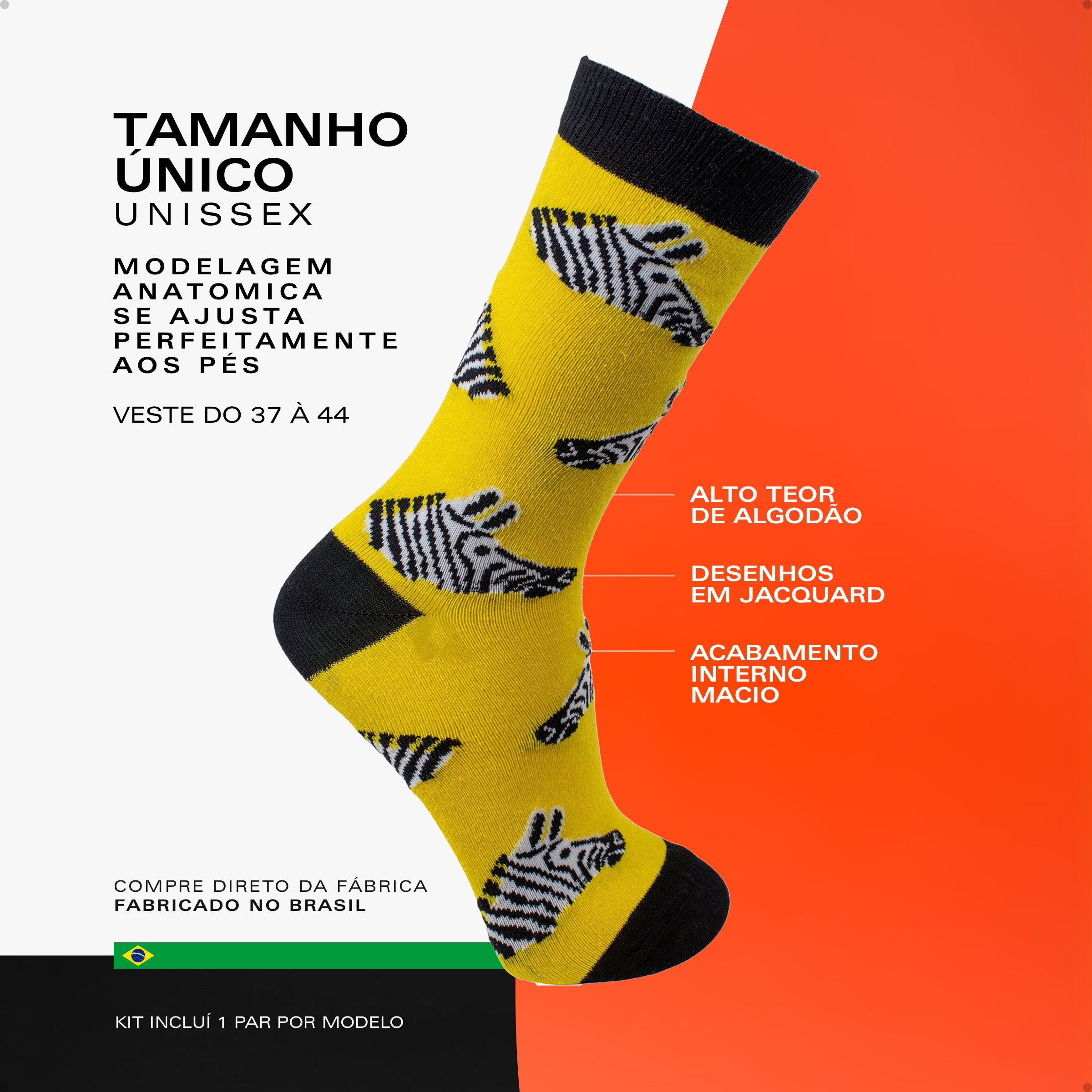 Kit 6 Meias Cano Alto Safari Tucano Flamingo Jacaré Tubarão Insetos Zebra