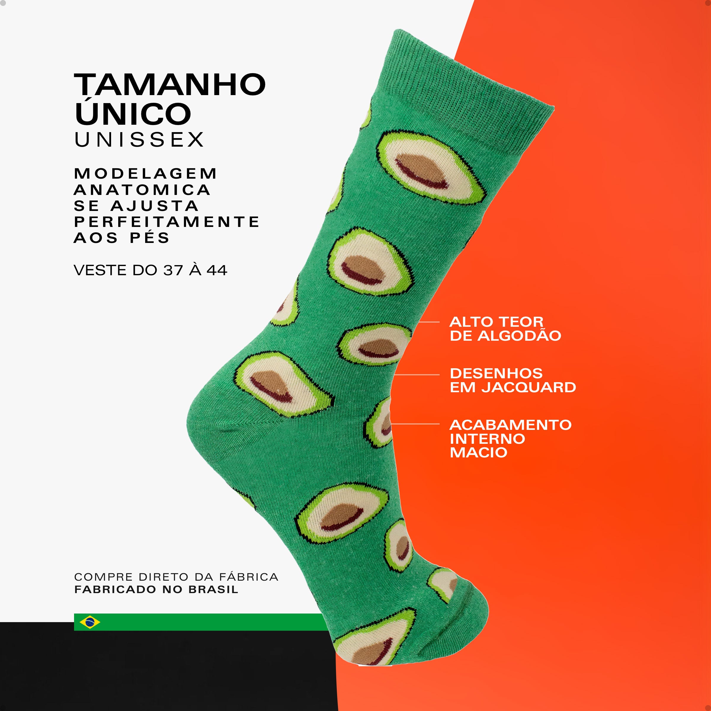 Meia Divertida Estampada Oddo Cano Longo Verde Abacate