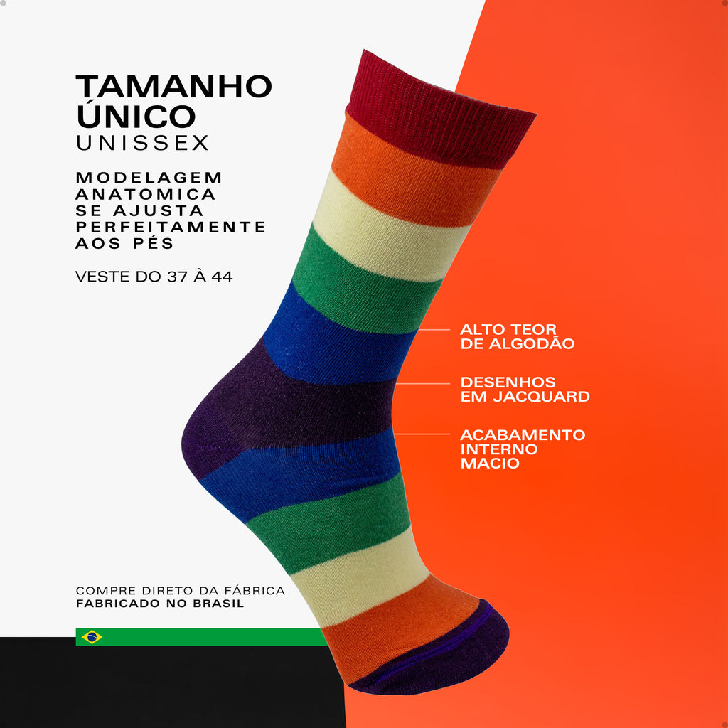Meia Divertida Estampada Oddo Cano Longo Listrado Arco Iris LGBTQIA+