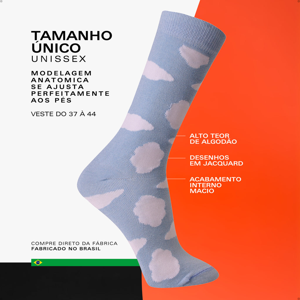 Meia Divertida Estampada Oddo Cano Longo Azul Ceu