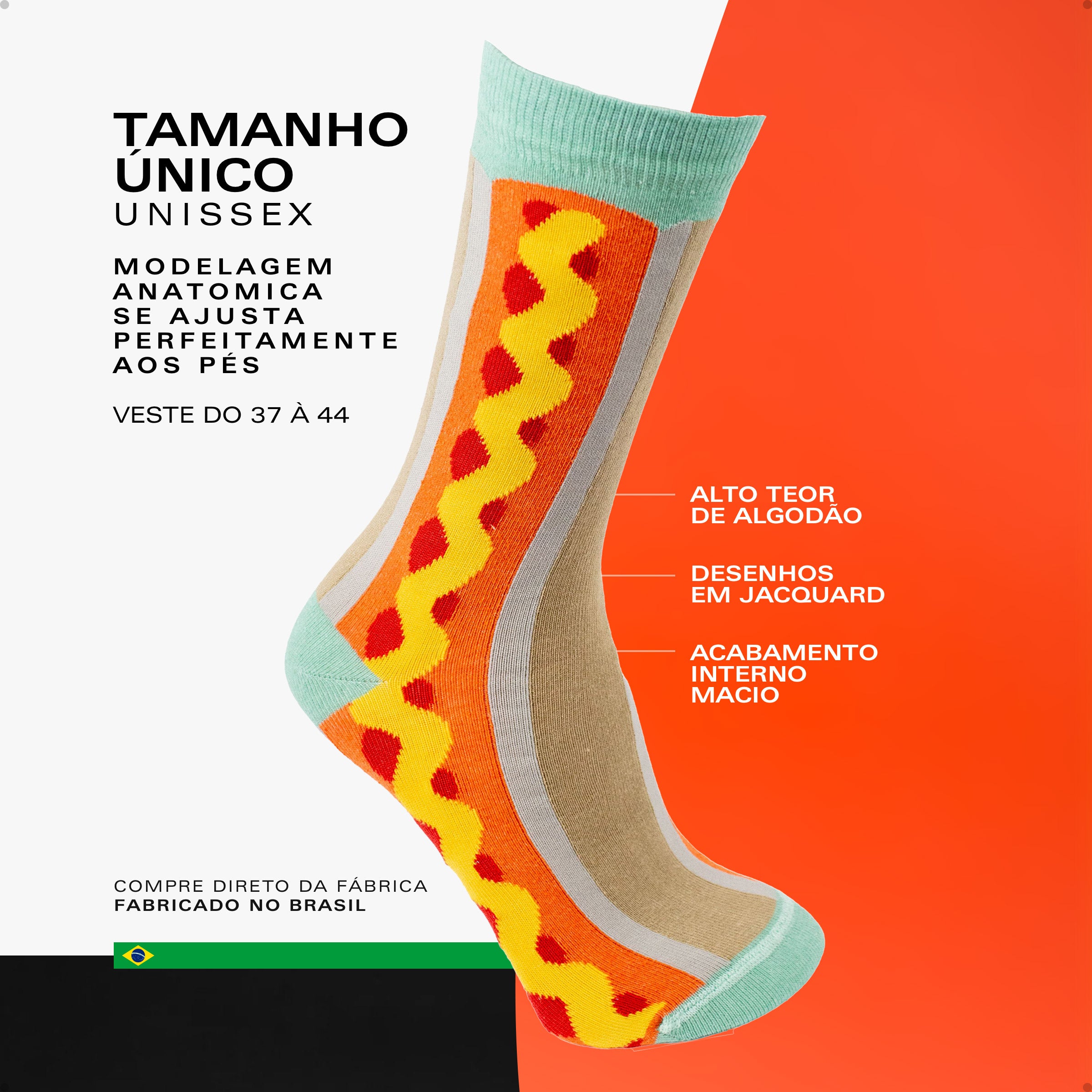 Meia Divertida Estampada Oddo Cano Longo Colorida Hotdog