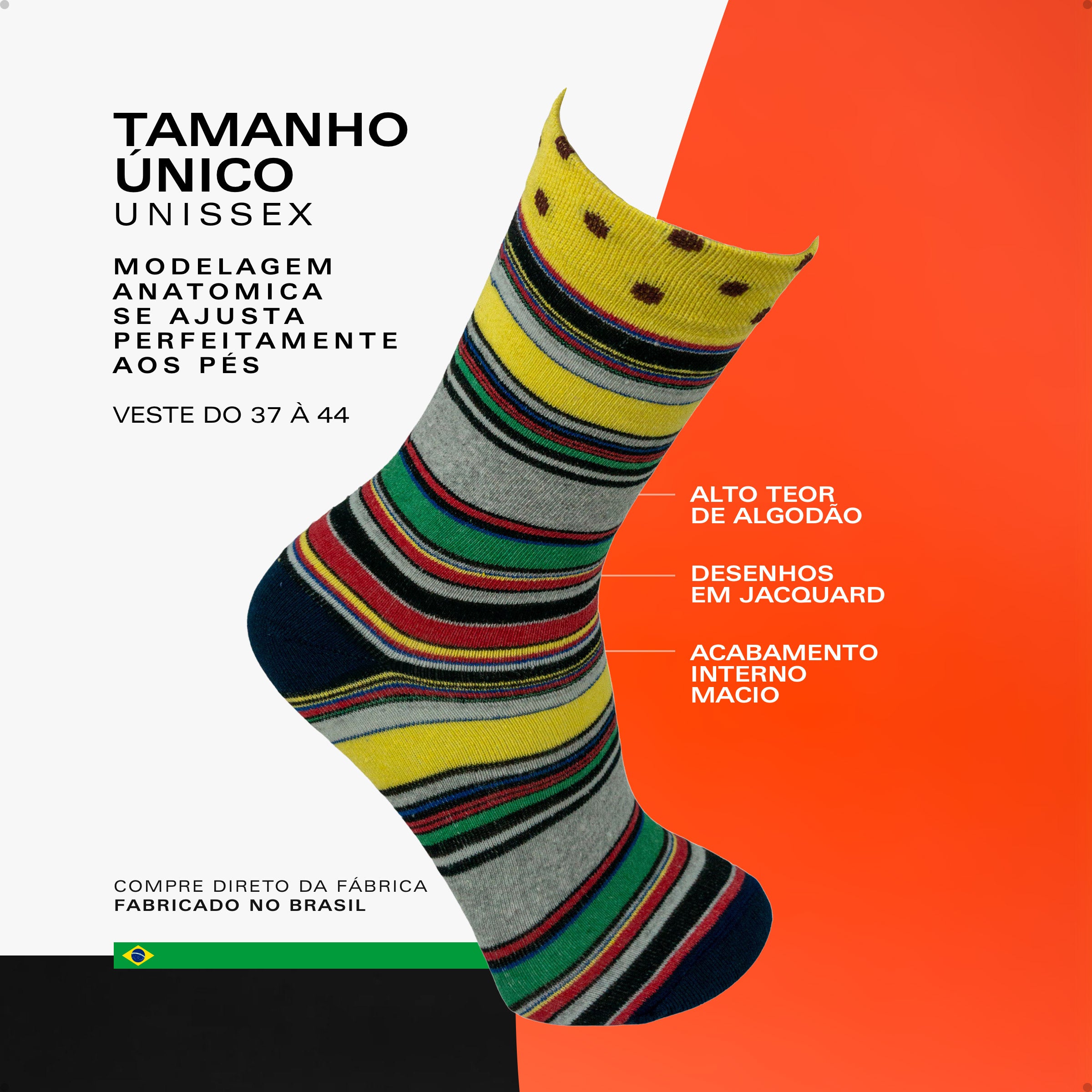 Meia Divertida Estampada Oddo Cano Longo Listras Coloridas